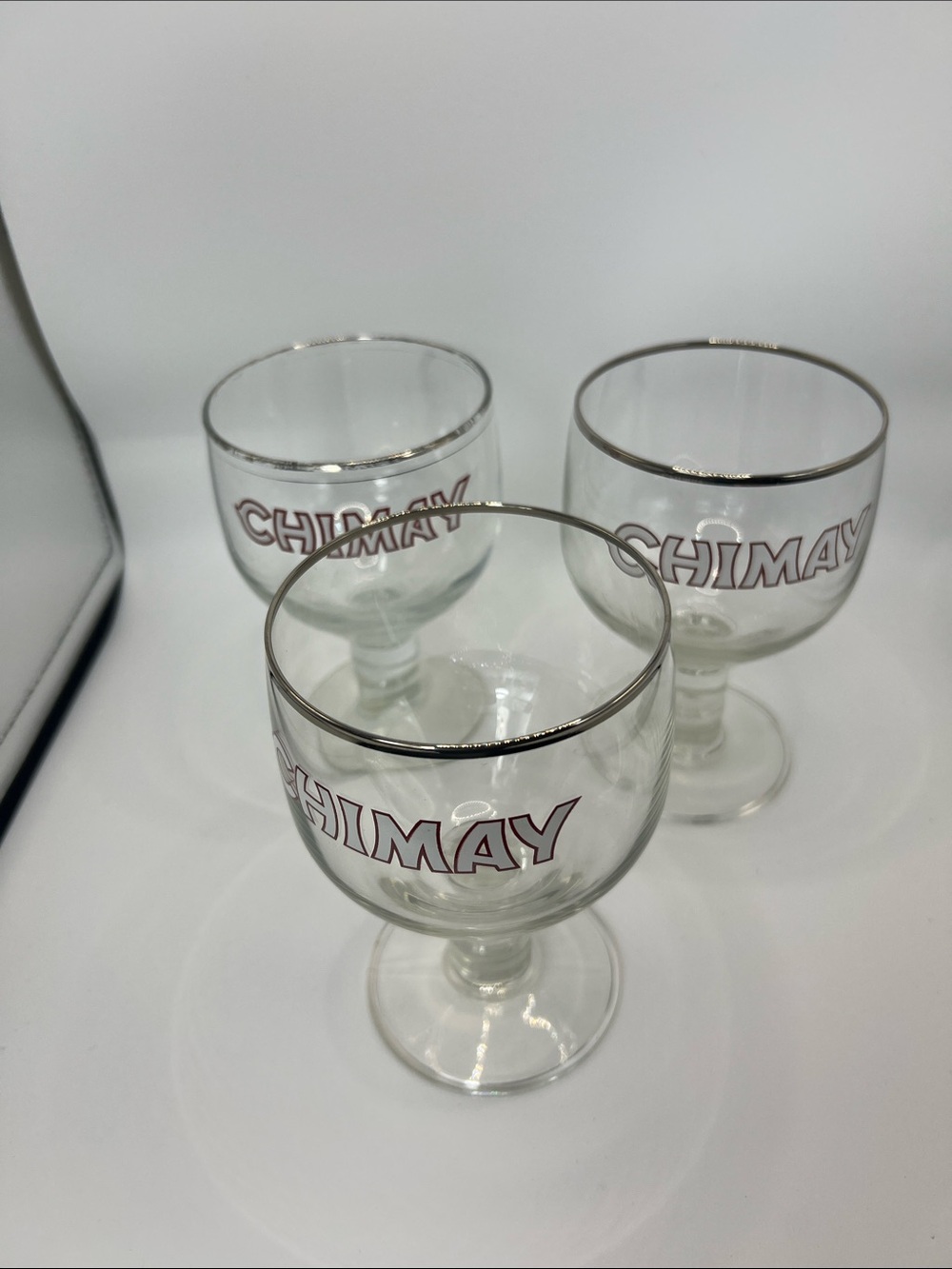 Branded Goblet Glasses with Silver Rim - Clear with Red Logo (Set of 3)